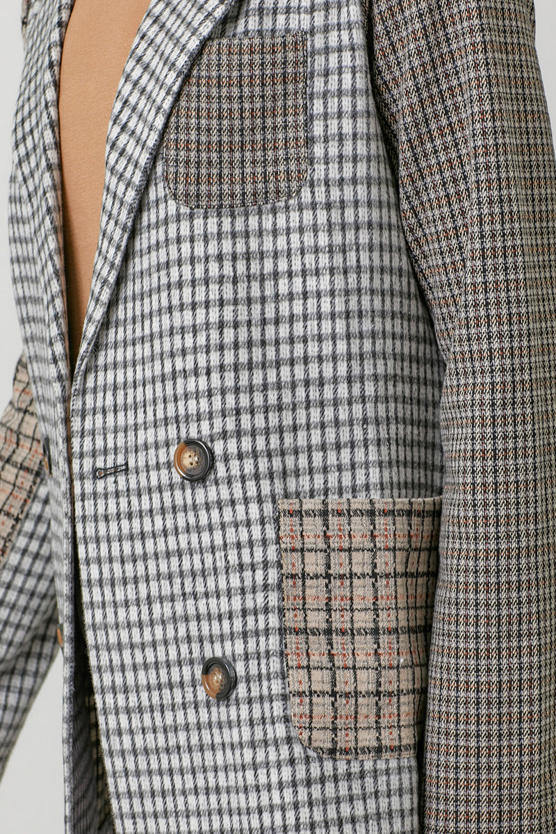 Mixed Plaid Double Breast Blazer