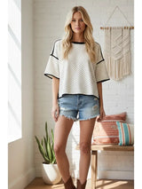 Polka Dot Contrast Top Cream