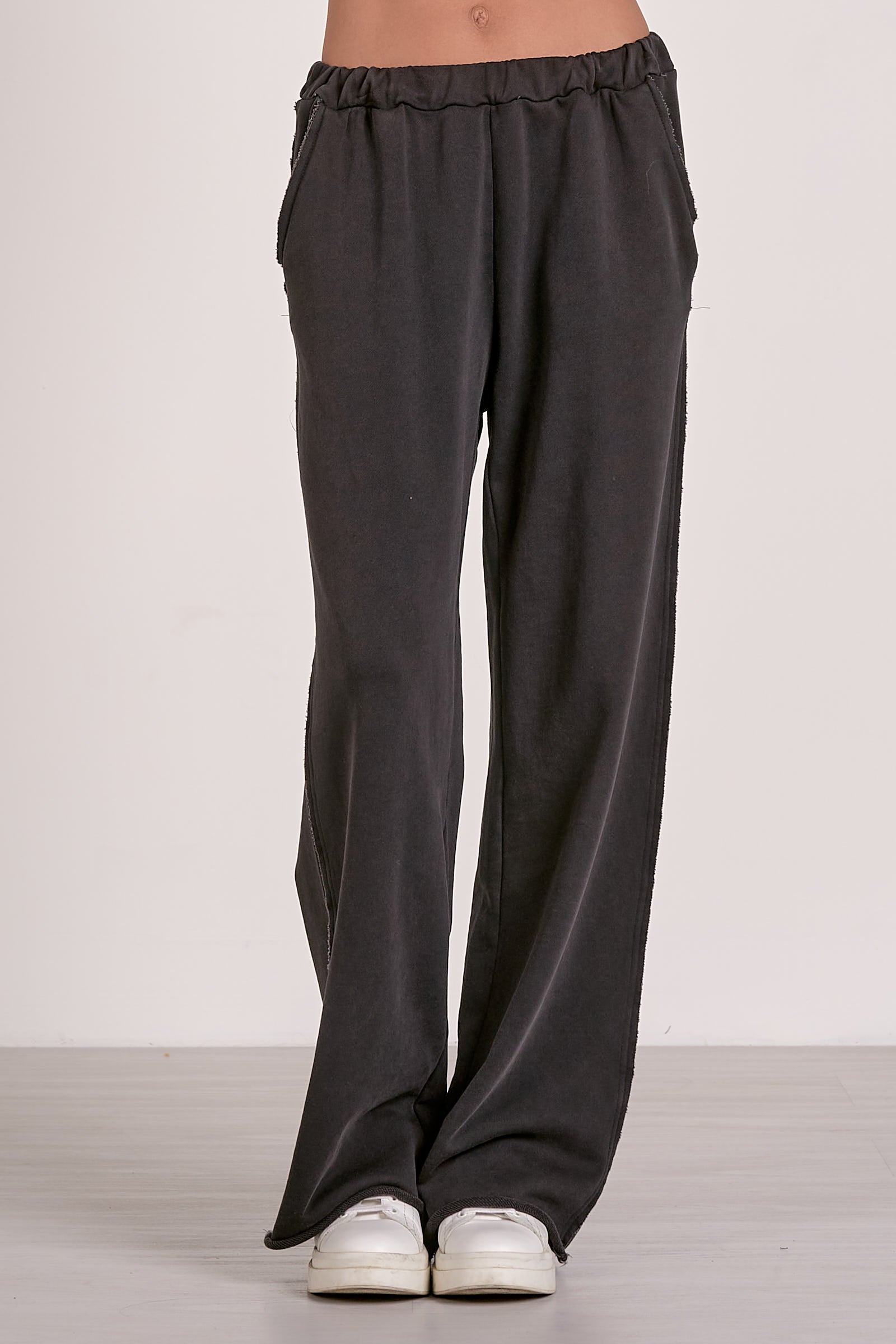 Wide Leg Elastic Waist Pants Black