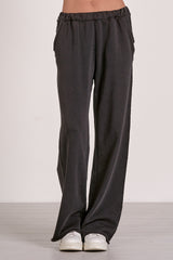 Wide Leg Elastic Waist Pants Black