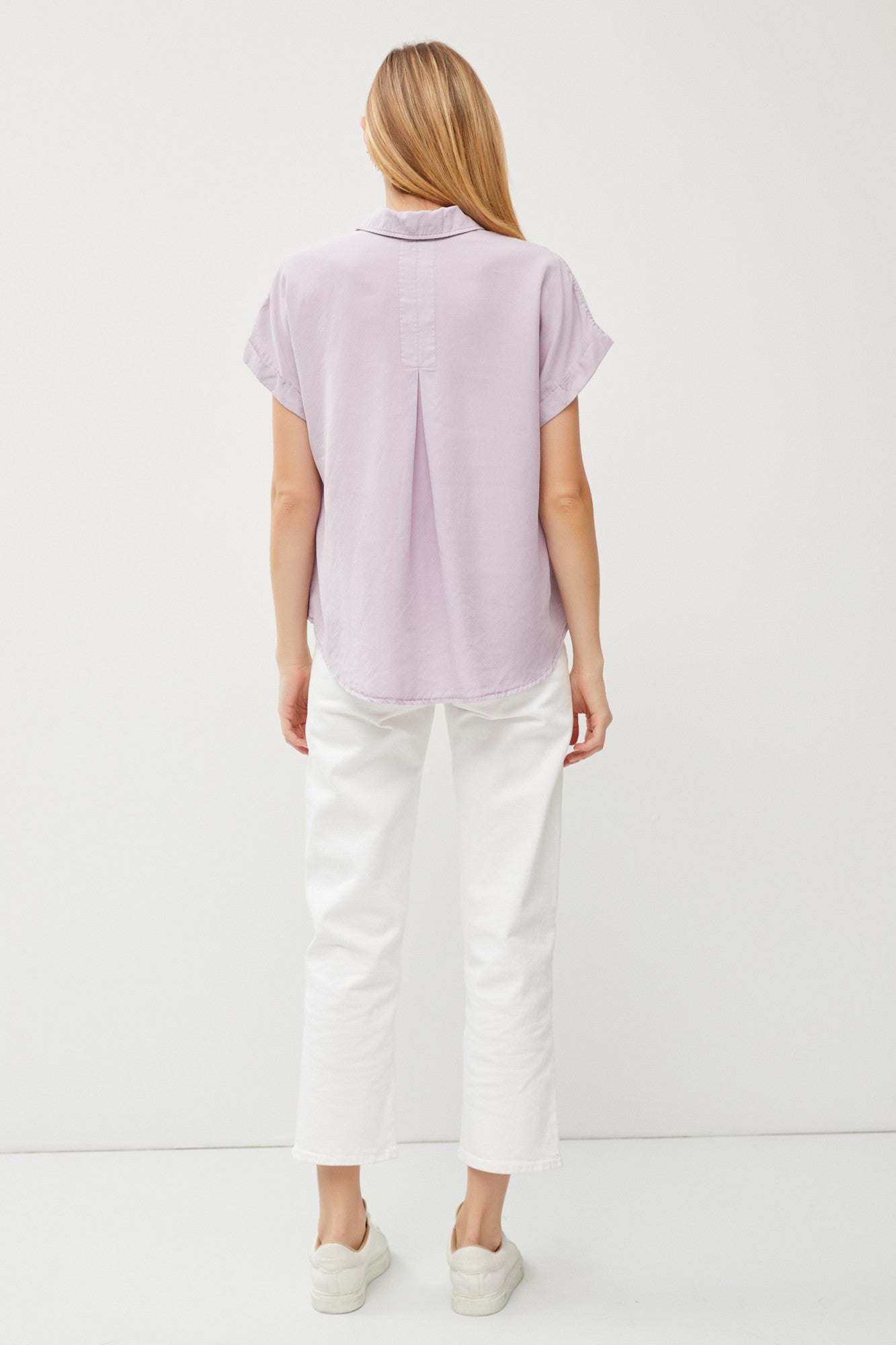 Tencel Short Sleeve Button Down Shirt Lavender