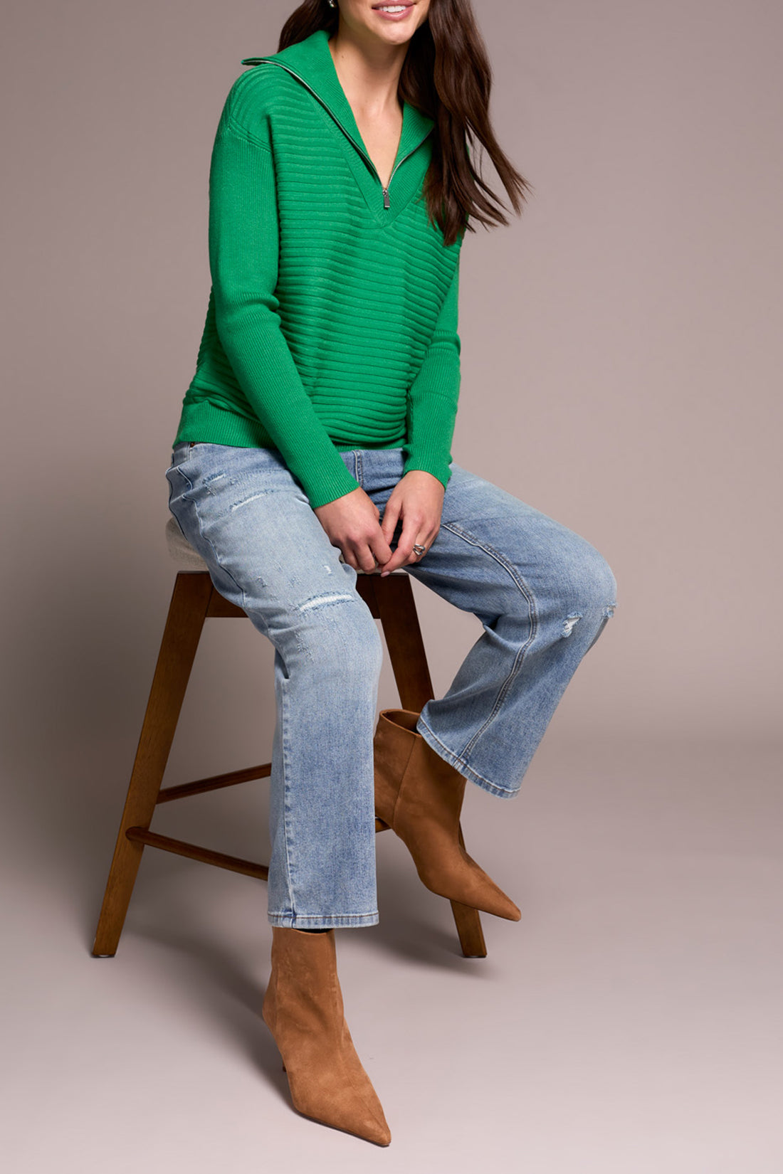 Textured Stripe 3/4 Zip Sweater Field Green