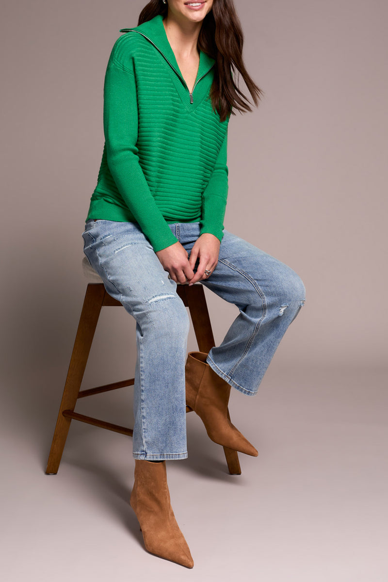 Textured Stripe 3/4 Zip Sweater Field Green