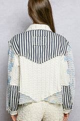 Floral Embroidered Lace Patchwork Jacket Striped Indigo