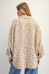 Floral Print Cotton Gauze Washed Shirt Khaki