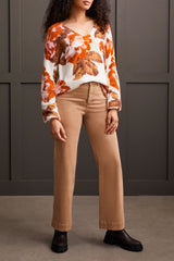 Multi Wear Fuzzy Printed Sweater Burnt Orange Floral
