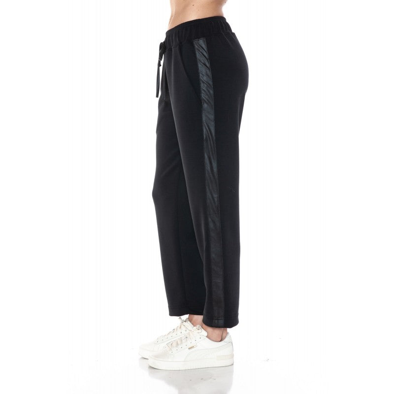 Straight Leg Scuba Leather Detail Pants