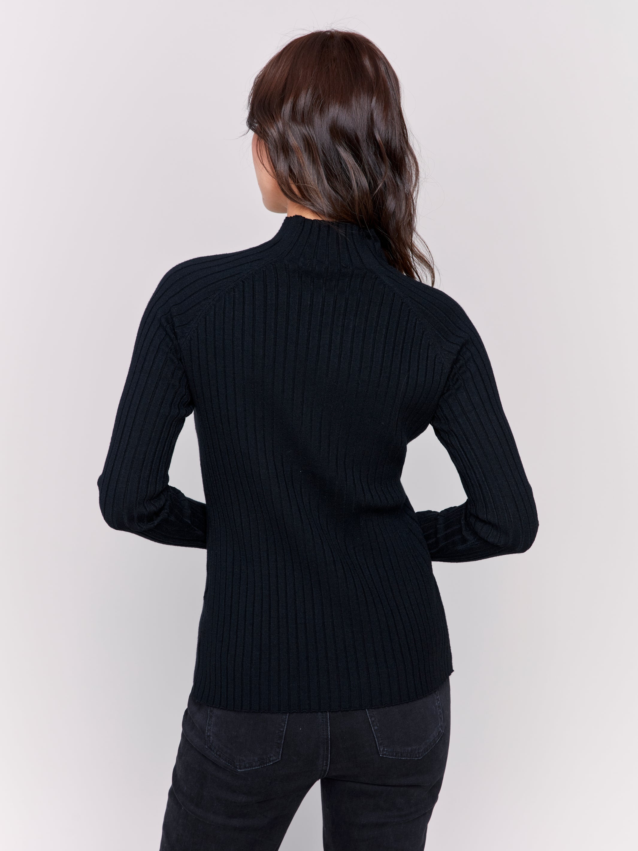 Basic Ribbed Mock Neck Sweater Top Black