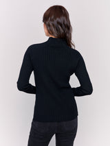 Basic Ribbed Mock Neck Sweater Top Black