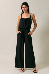 Cropped Wide Leg Sleeveless Jumpsuit Black