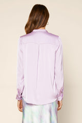 Satin Button Down Single Pocket Shirt Lavender