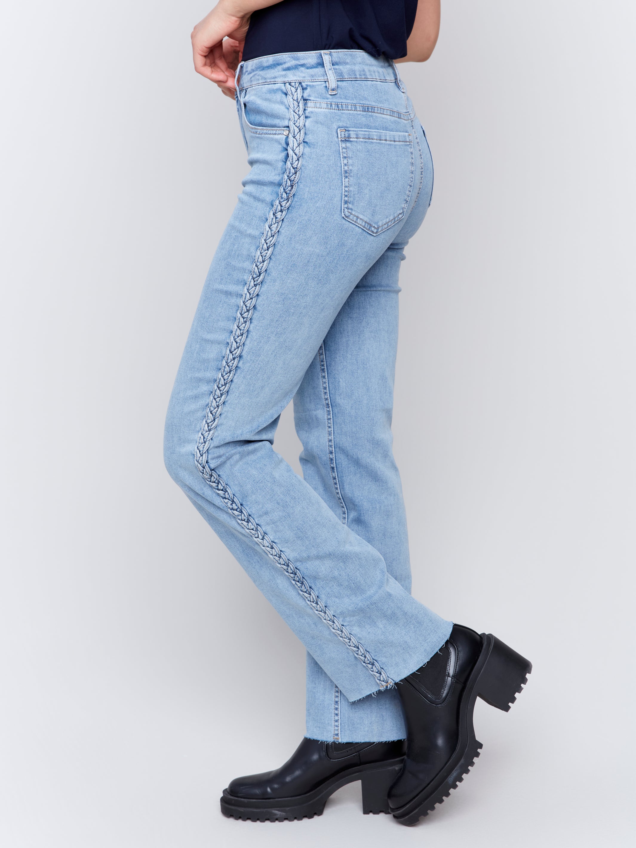 Braided Side Tape Jeans Light Blue