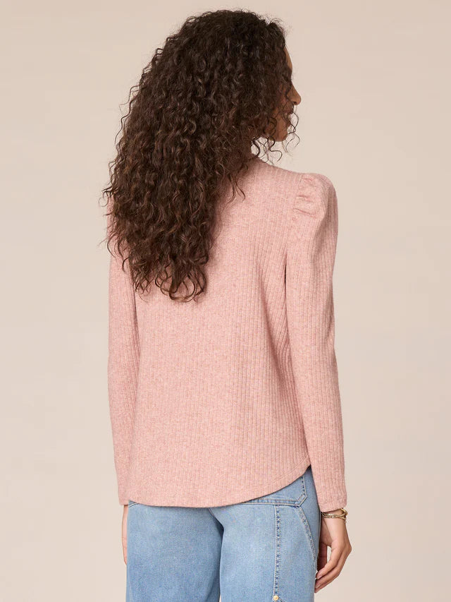 Puff Shoulder Long Sleeve Shirtail Hem Top Heather Mauve Rose