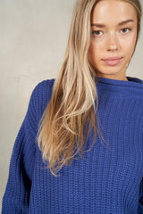 Semi Crop Rolled Mock Neck Sweater Royal