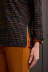 Zip Side Printed Cowl Neck Top Walnut Plaid
