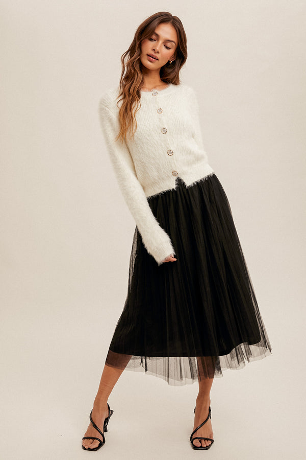 Layered Mesh Pleated Skirt Black
