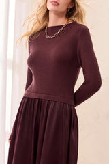 Long Sleeve Mixed Media Maxi Dress Fudge