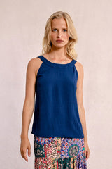 Crepe Open Crossover Back Tank Navy