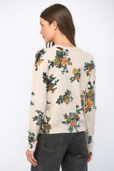 Floral Cluster Crew Neck Sweater Beige