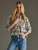 Plaid Super Soft  Button Up Taupe + Black