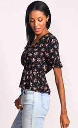 In Bloom Vneck Top Black