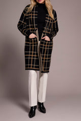Pocket Front Coatigan Black Plaid