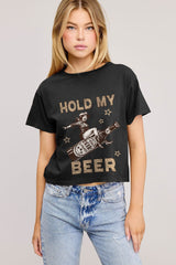 Hold My Beer Cowgirl Vintage Graphic Tee Black