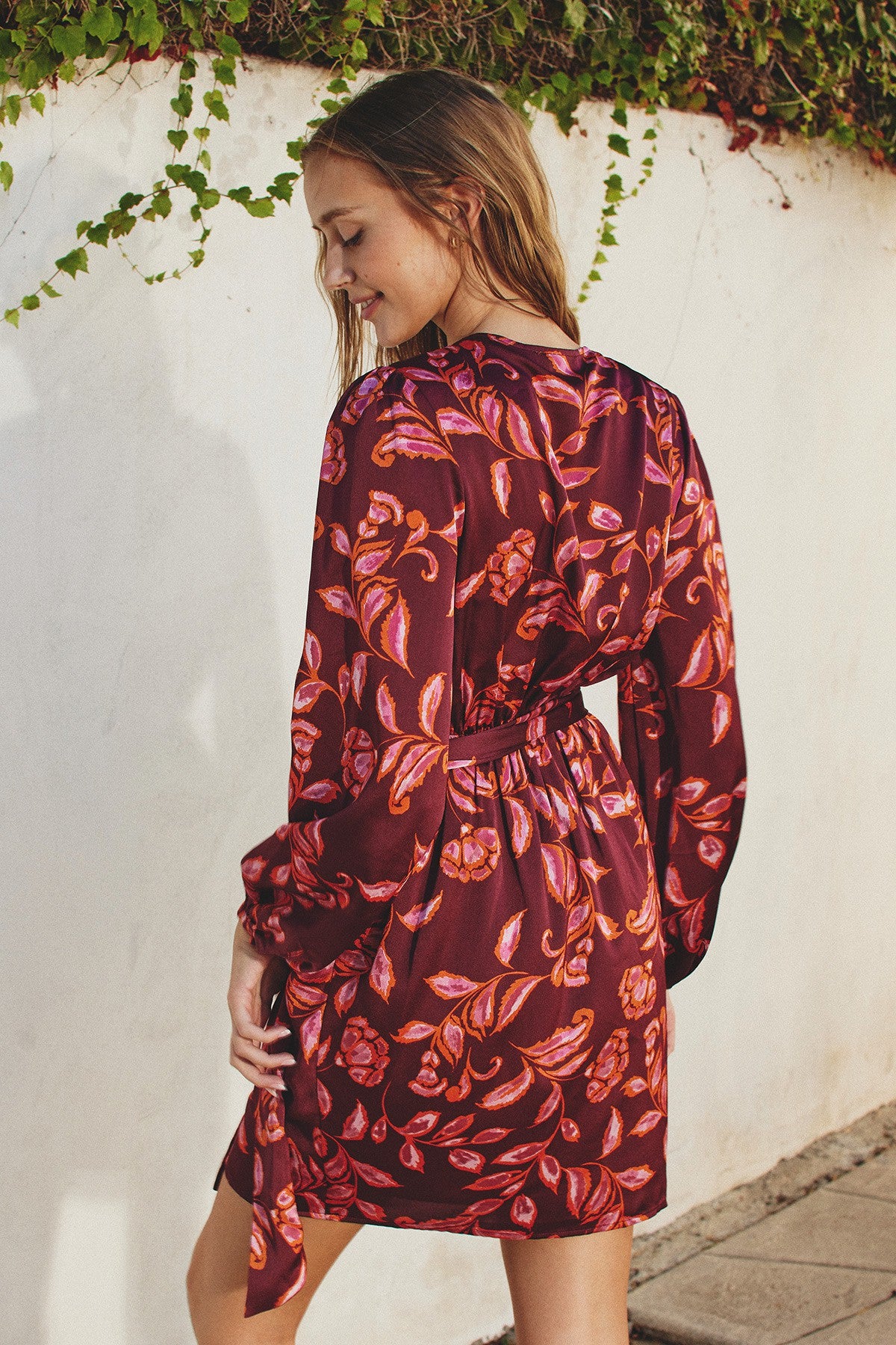 Sangria Surplice Mini Wrap Dress Ruby Wine