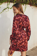 Sangria Surplice Mini Wrap Dress Ruby Wine