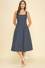 Polka Dot Aline Flared Dress Navy