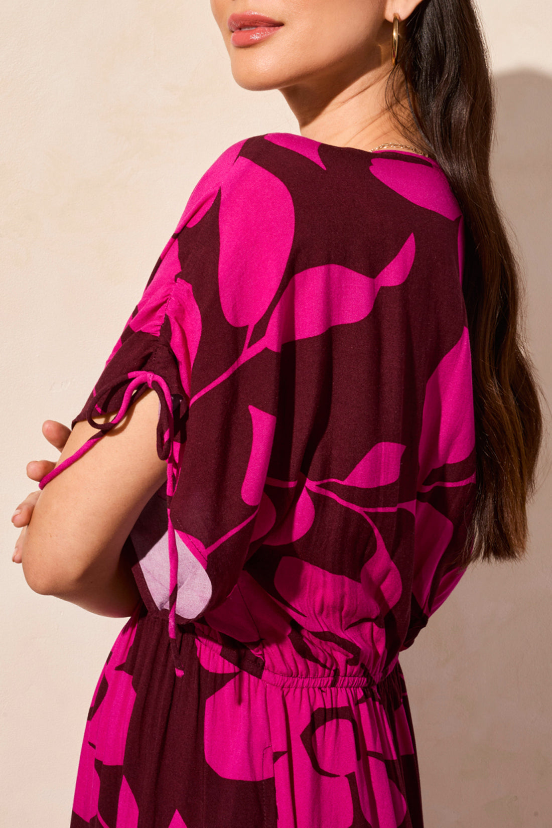 Shoulder Tie Flowy Maxi Dress Maroon