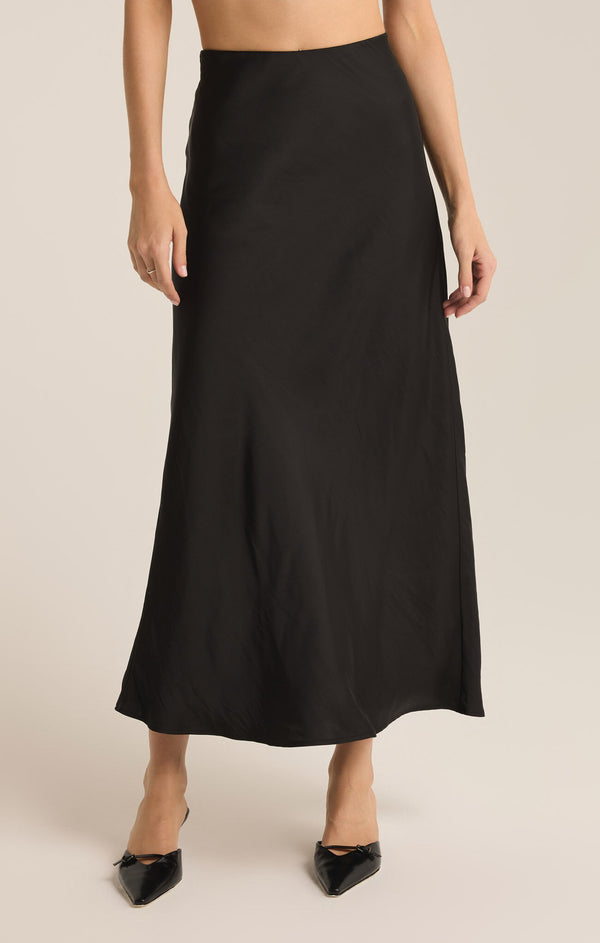 Europa Silky Sheen Midi Skirt Black