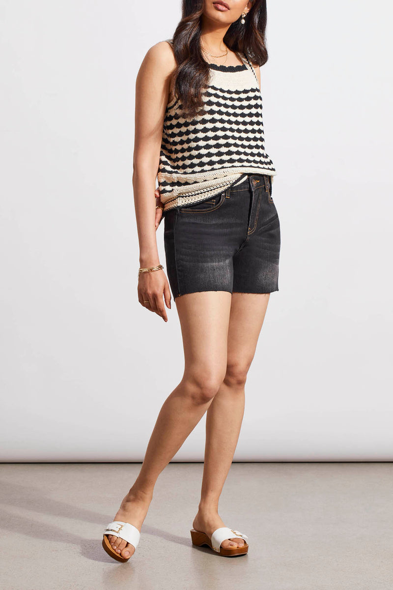 Wide Strap Scallop Stripe Sweater Tank Ecru