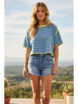 Retro Stripe Relaxed Oversized Top Blue Combo