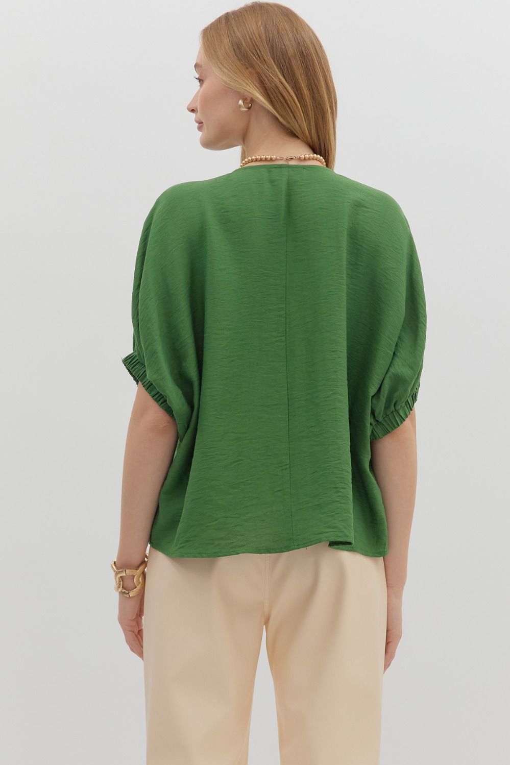 Braided Detail Woven Dolman Top Fern