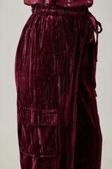 Velvet Wide Leg Cargo Pants Wine
