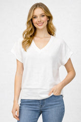 Vneck Dolman Short Sleeve Sweater Top Off White