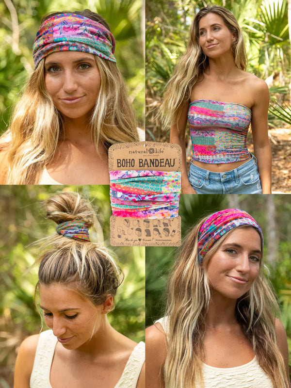 Full Boho Bandeau Pink Watercolor Patchwork