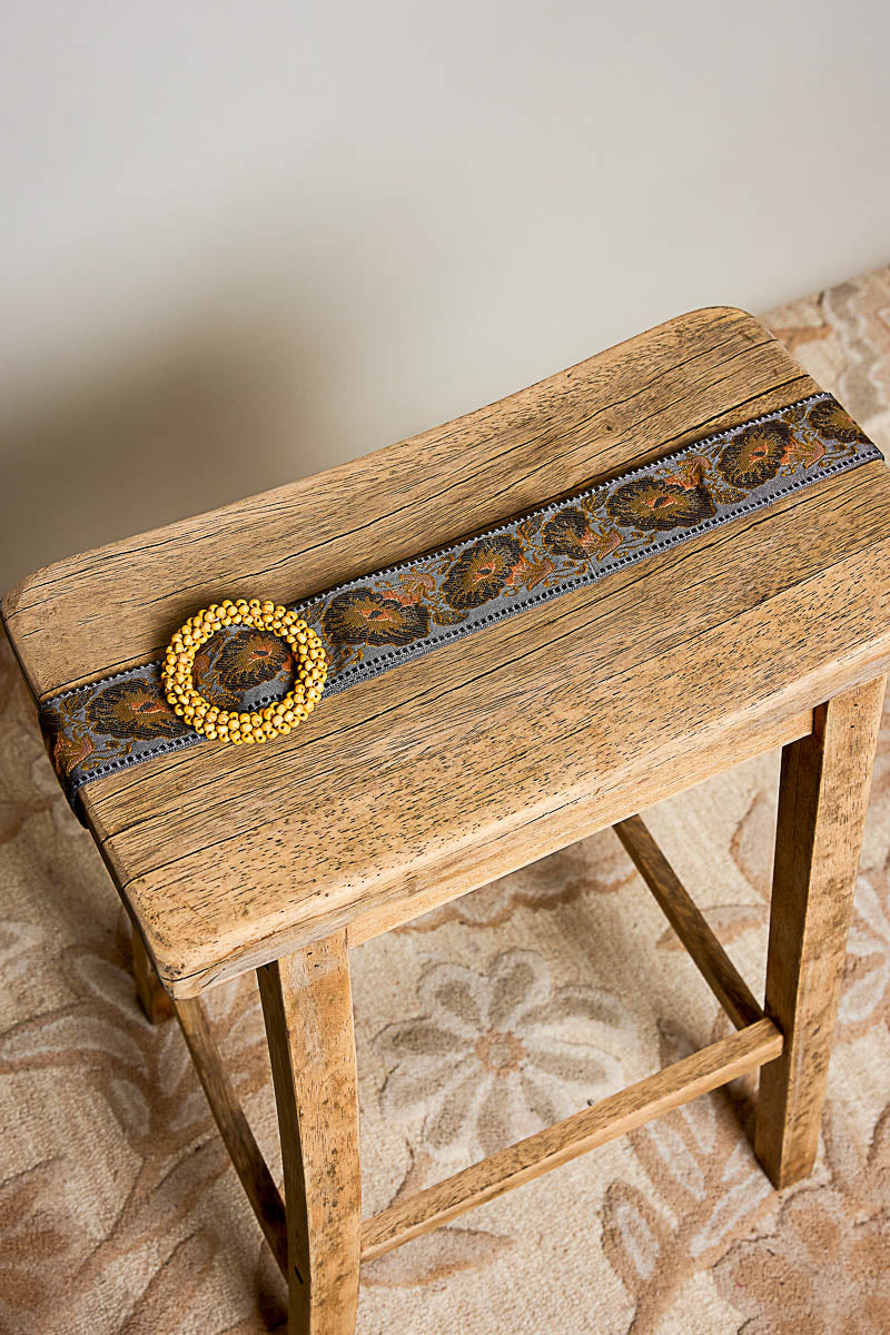 Ella Floral Jacquard Wooden Buckle Belt