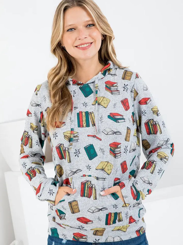 Books Print Hoodie with Pocket
