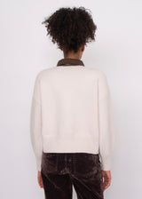 Oia Leather Collar Zip Up Sweater Cloud Cream