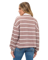 Oversize Stripe Collared Pullover Taupe