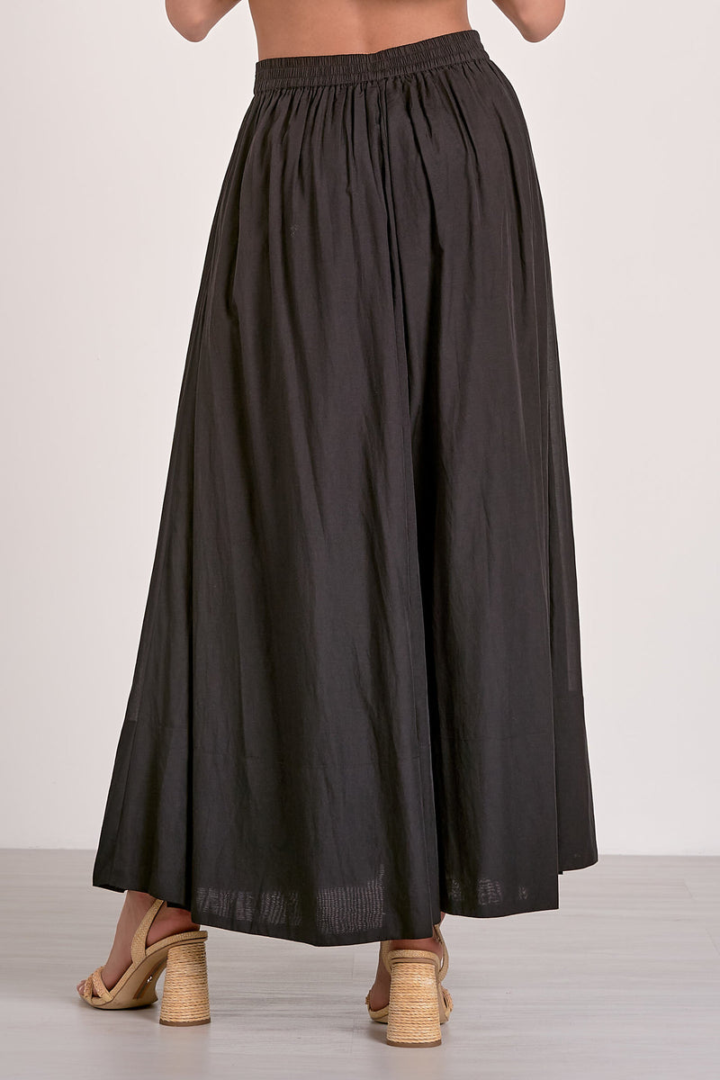 Elastic Back Midi A-Line Skirt Black