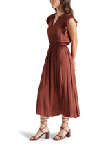 Allegra Ruffle Cap Sleeve Front Slit Midi Dress Cinnamon