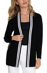 Open Front Stripe Detail Cardigan Black + White
