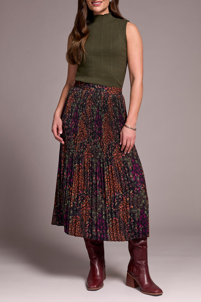 Printed Plisse Maxi Skirt Plum Wine