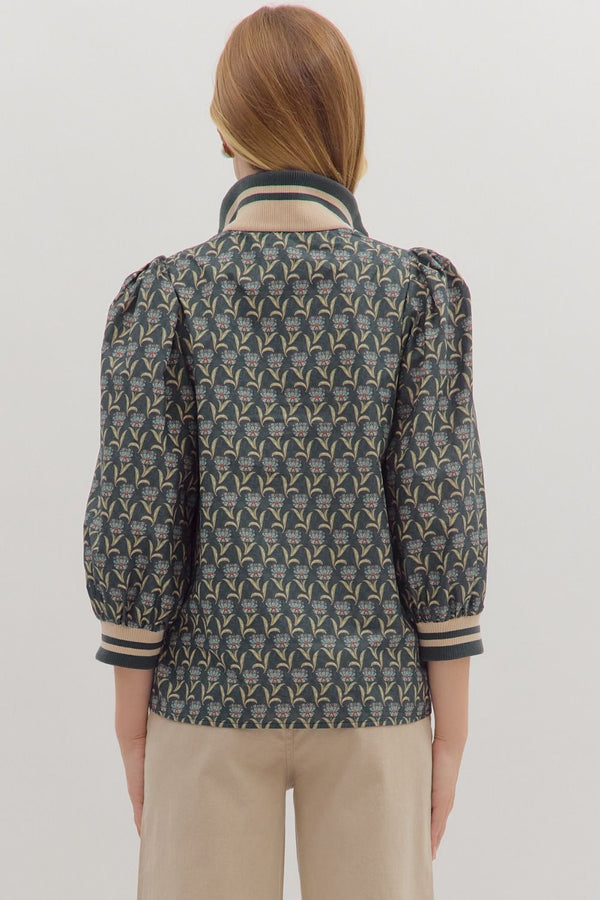 Stripe Athleisure Collar Top Midnight