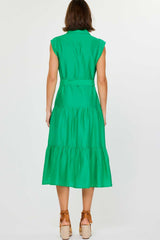 Button Down Tiered Midi Dress Green