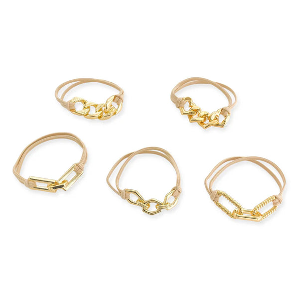 5 Pack Bracelet Hair Tie Crystal Mix - Gold Beige