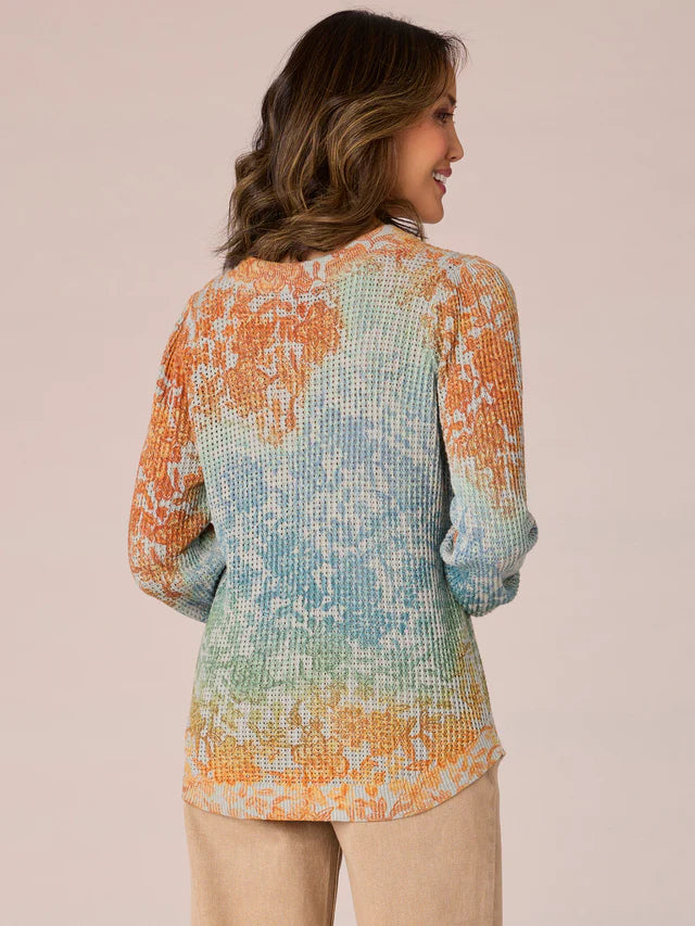 Paisley Print Puff Sleeve Sweater Heather Grey + Canyon Rock